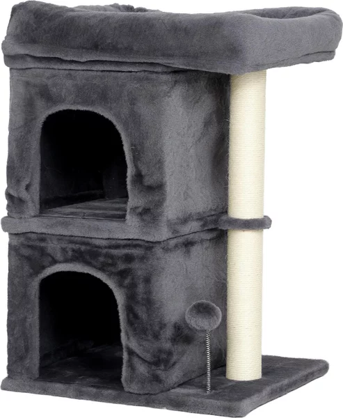 AllMyPets Torre Tiragraffi per Gatti Fino a 7 kg con 2 Casette e Lettino, Palo in Sisal e Rivestimento Peluche colore Grigio Scuro - R539CG