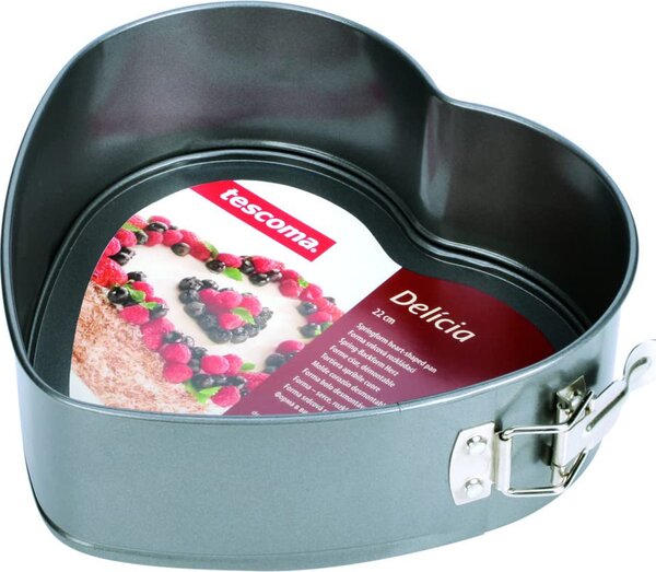 Tescoma Tortiera a Cerniera Stampo per Torta a Cuore Antiaderente Apribile in Acciaio Inox 22 x 21 cm colore Grigio - Delicia