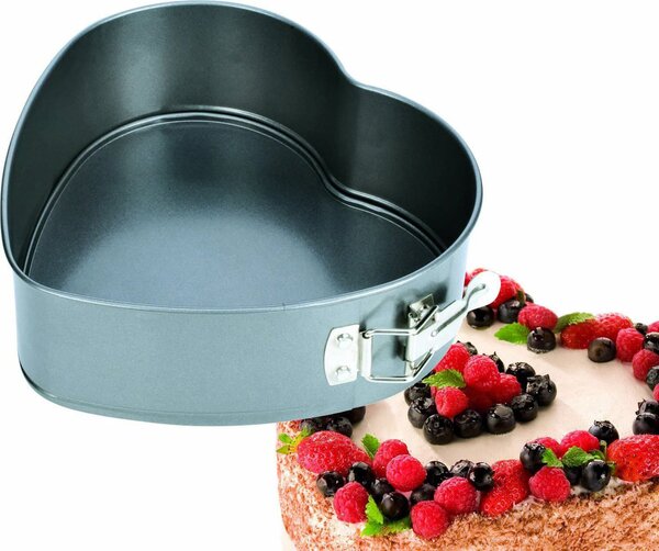 Tescoma Tortiera a Cerniera Stampo per Torta a Cuore Antiaderente Apribile in Acciaio Inox 22 x 21 cm colore Grigio - Delicia