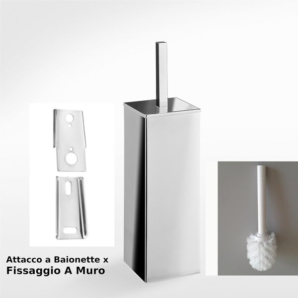 Porta scopino a Muro con Attacco a Baionetta CIPRO 10x10xh34 cm in Acciaio finiture cromo lucido