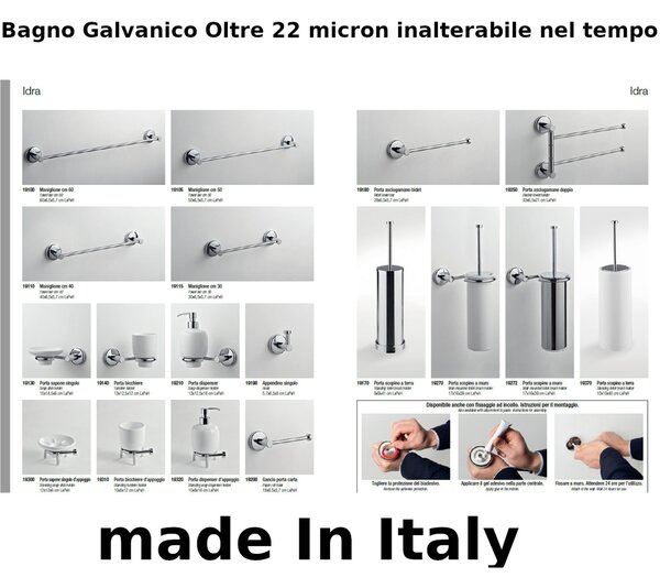 Porta Scopino a Terra in ceramica IDRA 10x10xh40 cm bagno galvanico di oltre 22 micron inalterabile nel tempo