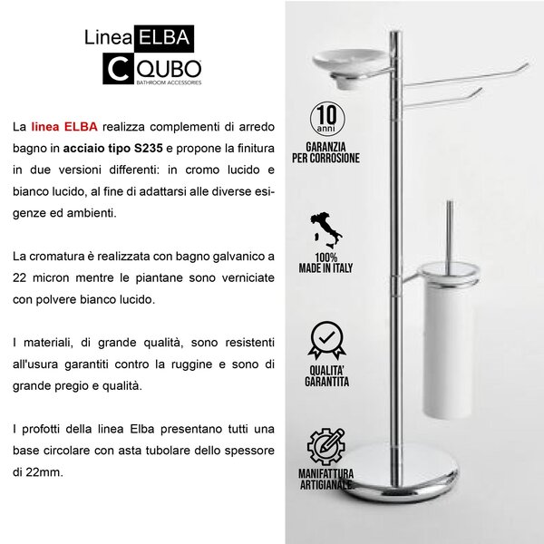 Piantana WC Bidet ELBA con Porta scopino e Portasapone 39x20xh73 cm cromo lucido Garanzia per anni contro la ruggine bagno galvanico di oltre 22 micron inalterabile nel tempo