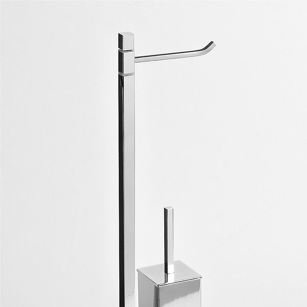 Piantana WC quadrata, con porta scopino in metallo base quadrata CIPRO 20x19xh71 cm in ottone finitura inox lucido made in Italy garanzia 10 anni