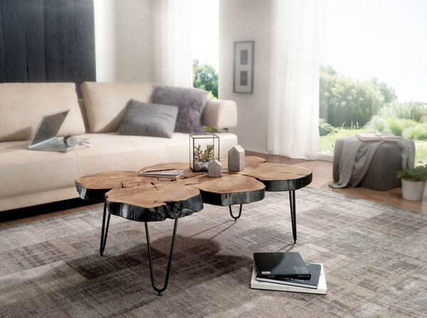 Tavolino Wohnling in acacia 115 x 70 x 40 cm in legno massiccio a forma di tronco d'albero; WL1.510