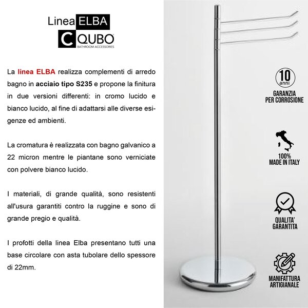 Piantana WC da Lavabo con porta asciugamani a tre bracci snodati ELBA 43x25xh90 cm - bracci lunghezza 28 cm bianco lucido Garanzia per anni contro la ruggine laccato bianco