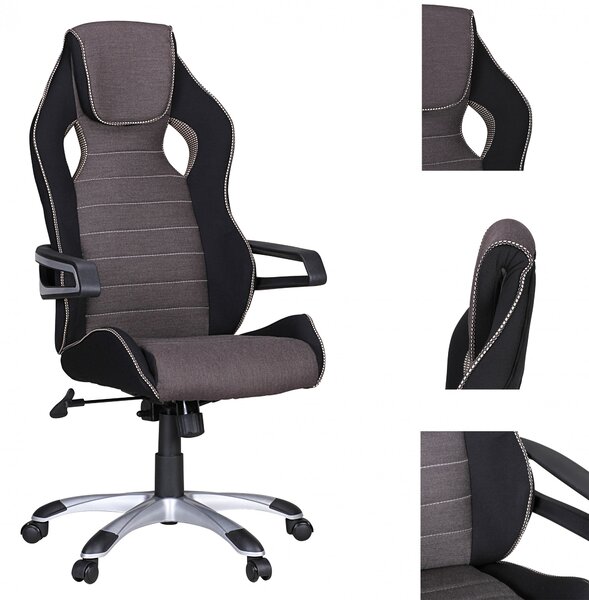Sedia da ufficio Amstyle VALENTINO grigio sedia direzionale da gioco sedia girevole da corsa 120kg meccanismo sincrono sedia da scrivania da corsa; SPM1.257