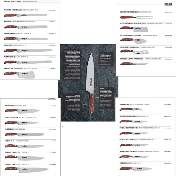 Coltello Trinciante lama forgiata i strumento base in cucina per tagliare, n acciaio W.Nr.1.4116 cm 24, manico legno di Frassino , Manico in essenza legno di Frassino