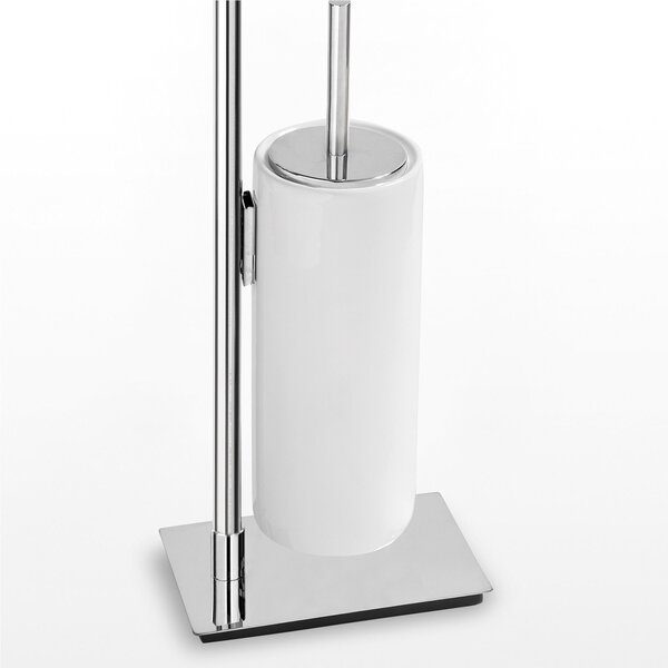 Piantana WC Bidet con Porta carta e porta scopino in Ceramica Linea BASIC Design Moderno dimensioni 39x12x74,5 cm - cromo lucido Garanzia i0 anni contro la ruggine