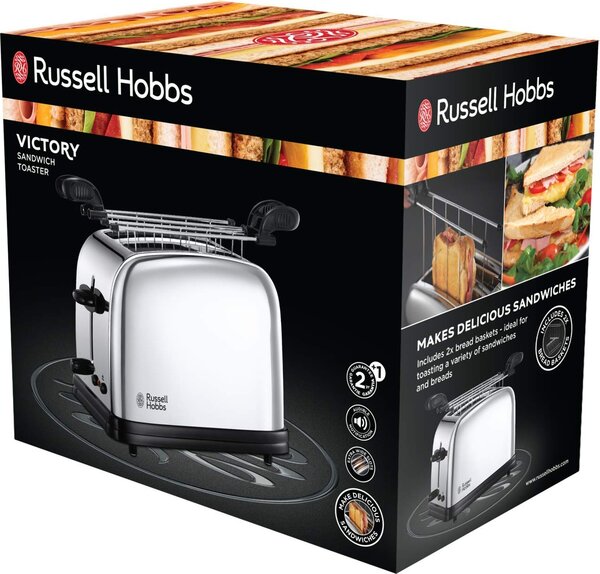 Russell Hobbs Tostapane 2 fette Potenza 1200 Watt Livello cottura Variabile e Cassetto fondo Raccoglibriciole colore Acciaio - 23310-57