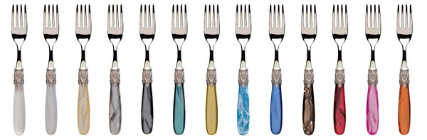 Servizio posate 4 pezzi ISCHIA Ghiera Inox Lucido e Acciaio in acciaio inox 18/10 lucido spessore 2,5 mm Manico in acrilico madreperlato con ghiera in metallo effetto inox lucido