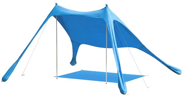 Tenda Spiaggia 2-4 Persone Tappetino Pala Protezione Solare UPF50+ Azzurro