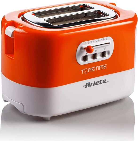 Ariete Tostapane 2 Fette Potenza 700 Watt 9 Livelli di cottura Funzione scongelamento e Vassoio raccoglibriciole colore Bianco/Arancione - 0159 Toa