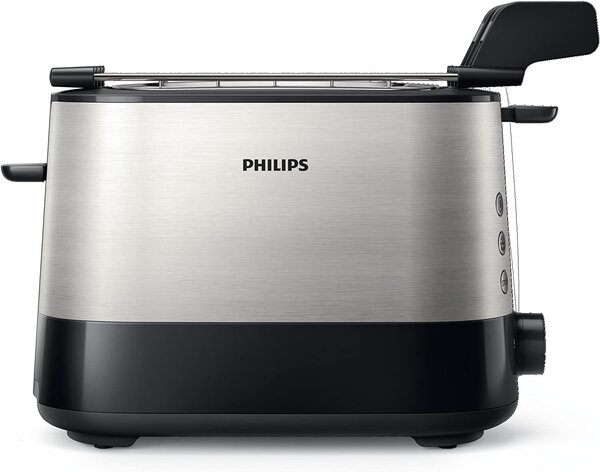 Philips Tostapane 2 Fette Potenza 650 Watt 7 Livelli di cottura Funzione scongelamento e Cassetto fondo Raccoglibriciole colore Nero/Acciaio - HD26
