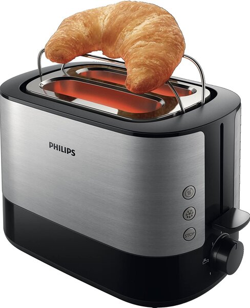 Philips Tostapane 2 Fette Potenza 650 Watt 7 Livelli di cottura Funzione scongelamento e Cassetto fondo Raccoglibriciole colore Nero/Acciaio - HD26