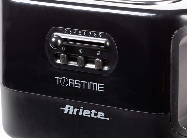 Ariete Tostapane 2 Fette Potenza 700 Watt 9 Livelli di cottura Funzione scongelamento e Vassoio raccoglibriciole colore Nero - 0159 Toastime