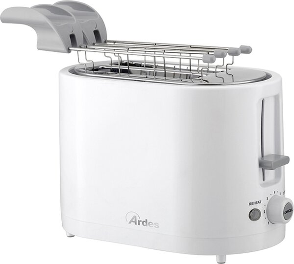 Ardes Tostapane 2 Fette Potenza 700W con 7 Livelli di Tostatura e Pinze in Acciaio colore Bianco - ARTOAST01