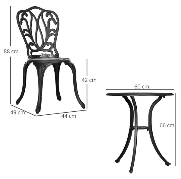Outsunny Set da Bistrò da 3 Pezzi con 2 Sedie, Tavolino in Vetro con Foro per Ombrellone, per Balcone, Nero | Aosom Italy