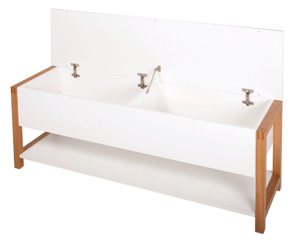 Panchina portascarpe ribaltabile northgate in legno ingegnerizzato e massiccio, dimensioni 120 x 35 x h48 cm, peso 22 Kg, finitura bianco, rovere