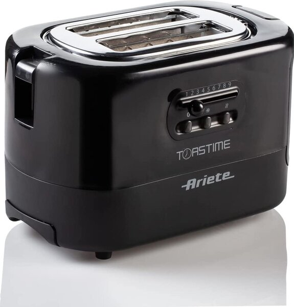 Ariete Tostapane 2 Fette Potenza 700 Watt 9 Livelli di cottura Funzione scongelamento e Vassoio raccoglibriciole colore Nero - 0159 Toastime