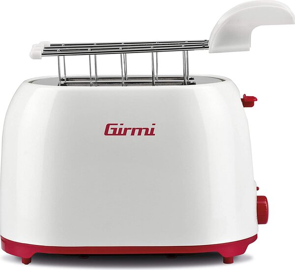Girmi Tostapane 2 Fette Potenza 750 Watt 6 Livelli di Cottura Funzione scongelamento e Fondo raccoglibriciole colore Rosso / Bianco - TP1001