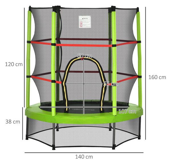 HOMCOM Tappeto Elastico Φ140x160Acm per Bambini da 3 Anni con Rete di Protezione, Trampolino Elastico con Corde Bungee Carico Massimo 45kg|Aosom