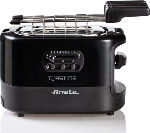 Ariete Tostapane 2 Fette Potenza 700 Watt 9 Livelli di cottura Funzione scongelamento e Vassoio raccoglibriciole colore Nero - 0159 Toastime