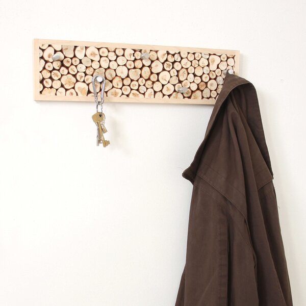 Appendiabiti Juniper in legno massello, acciaio, dimensioni 45 x 5,5 (with pegs) x h12 cm, peso 1,5 Kg, finitura legno, ginepro