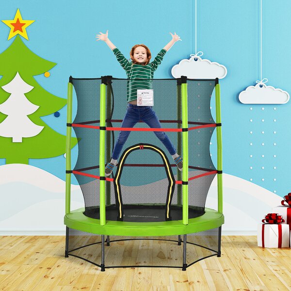 HOMCOM Tappeto Elastico Φ140x160Acm per Bambini da 3 Anni con Rete di Protezione, Trampolino Elastico con Corde Bungee Carico Massimo 45kg|Aosom