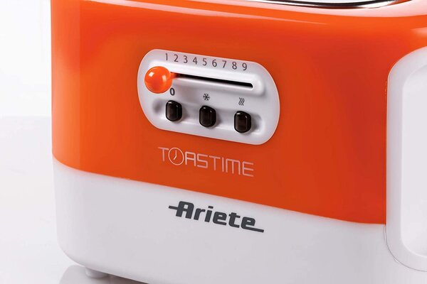 Ariete Tostapane 2 Fette Potenza 700 Watt 9 Livelli di cottura Funzione scongelamento e Vassoio raccoglibriciole colore Bianco/Arancione - 0159 Toa