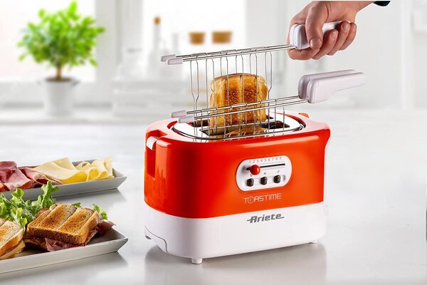 Ariete Tostapane 2 Fette Potenza 700 Watt 9 Livelli di cottura Funzione scongelamento e Vassoio raccoglibriciole colore Bianco/Arancione - 0159 Toa