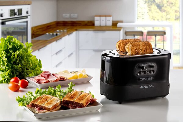 Ariete Tostapane 2 Fette Potenza 700 Watt 9 Livelli di cottura Funzione scongelamento e Vassoio raccoglibriciole colore Nero - 0159 Toastime