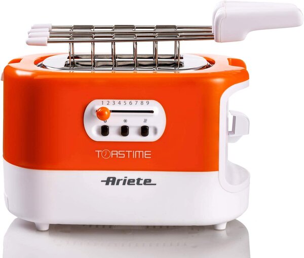 Ariete Tostapane 2 Fette Potenza 700 Watt 9 Livelli di cottura Funzione scongelamento e Vassoio raccoglibriciole colore Bianco/Arancione - 0159 Toa