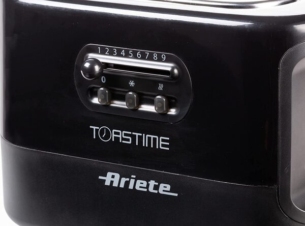 Ariete Tostapane 2 Fette Potenza 700 Watt 9 Livelli di cottura Funzione scongelamento e Vassoio raccoglibriciole colore Nero - 0159 Toastime