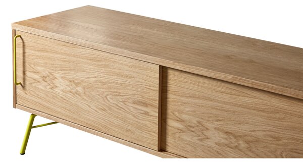 Mobile tv Ashburn giallo in legno ingegnerizzato, metallo, dimensioni 145 x 44 x h53 cm, peso 40 Kg, finitura rovere, giallo
