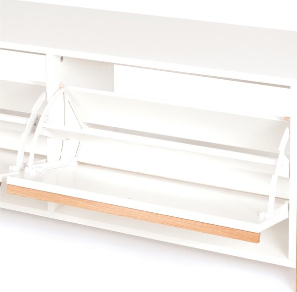 Scarpiera panca due porte 120x37xh48 cm- peso 27 kg in legno colore bianco e rovere