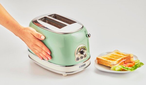 Ariete Tostapane 2 Fette Potenza 810 Watt 6 Livelli di Cottura Funzione scongelamento e Cassetto fondo Raccoglibriciole colore Verde - 15504 Toaste