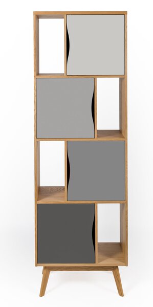 Libreria Stretta Avon Standard in legno ingegnerizzato e massiccio, dimensioni 65 x 35 x h191 cm, peso 40 Kg, finitura rovere, grigio