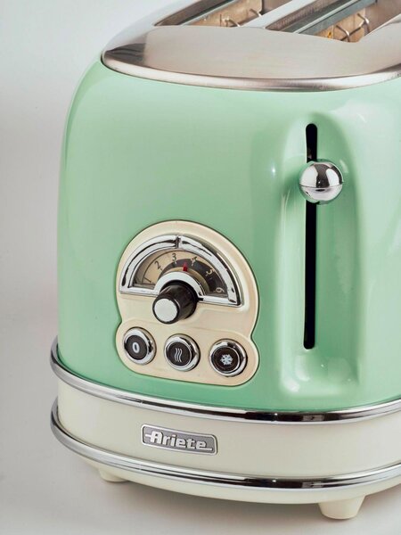 Ariete Tostapane 2 Fette Potenza 810 Watt 6 Livelli di Cottura Funzione scongelamento e Cassetto fondo Raccoglibriciole colore Verde - 15504 Toaste