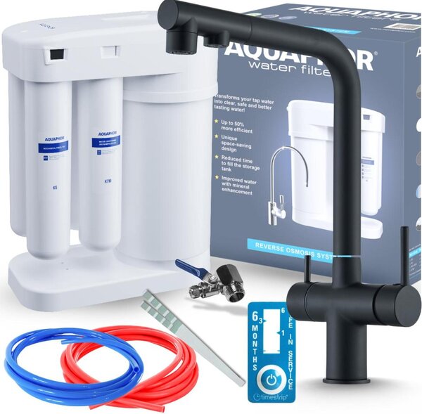 Rubinetto da cucina a 3 vie Ari Venom 2 con doccetta estraibile, canna girevole, nero opaco, collegamento filtro acqua