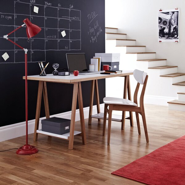Scrivania con cavalletto Highbury in legno ingegnerizzato e solido, metallo, dimensioni 160 x 75 x h77 cm, peso 38 Kg, finitura bianco, rovere