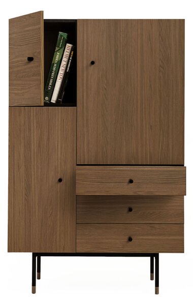 Credenza Jugend Noce in legno ingegnerizzato e massiccio, acciaio, dimensioni 90 x 42 x h142 cm, peso 70 Kg, finitura noce, nero