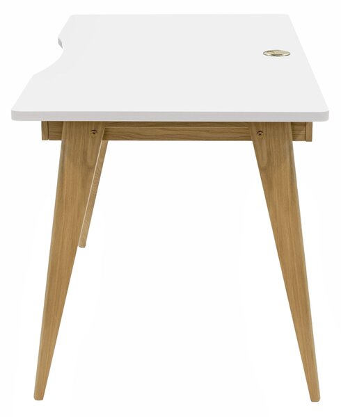 Scrivania bella bianca in legno ingegnerizzato e massiccio, dimensioni 140 x 70 x h75 cm, peso 35 Kg, finitura bianco, rovere