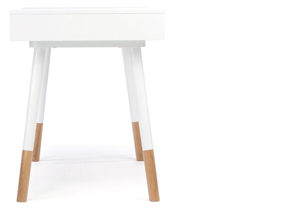 Scrivania Sonnenblick in legno ingegnerizzato e massiccio, dimensioni 120 x 60 x h75 cm, peso 24 Kg, finitura bianco, rovere