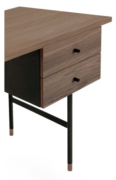 Scrivania Jugend Noce in legno ingegnerizzato e massiccio, acciaio, dimensioni 130 x 65 x h75 cm, peso 28 Kg, finitura noce , nero
