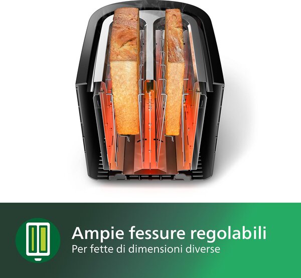Philips Tostapane 2 Fette Potenza 830 watt Funzione Scongelamento colore Nero - HD2581/90