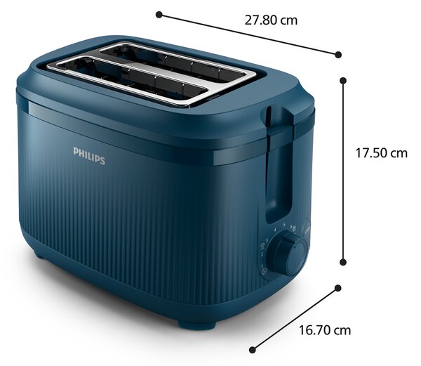 Philips Tostapane 2 Fette Potenza 830 Watt con 8 Livelli di Doratura colore Blu - HD2511/70 Serie 3000