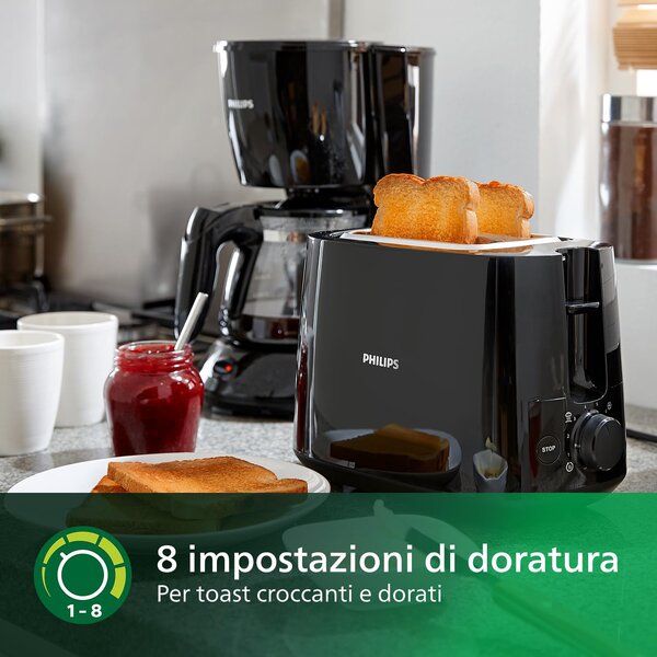 Philips Tostapane 2 Fette Potenza 830 watt Funzione Scongelamento colore Nero - HD2581/90
