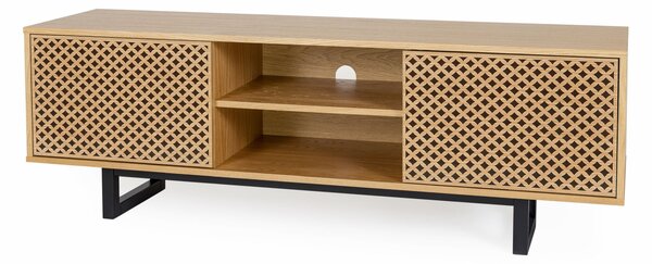 Mobile TV Mora stampa diamante in legno ingegnerizzato e massiccio, dimensioni 150 x 40 x h50 cm, peso 30 Kg, finitura Rovere , Nero