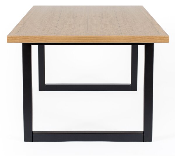 Tavolino quadrato Camden con stampa a spina di pesce in legno ingegnerizzato e massiccio, dimensioni 120 x 60 x h45 cm, peso 18 Kg, finitura rovere, nero