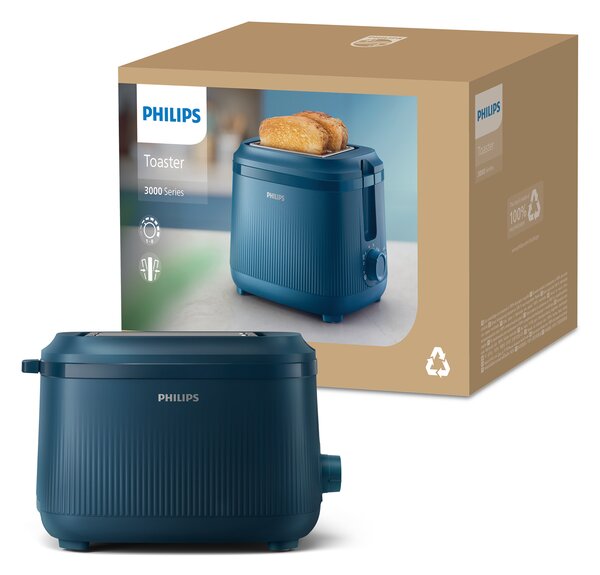 Philips Tostapane 2 Fette Potenza 830 Watt con 8 Livelli di Doratura colore Blu - HD2511/70 Serie 3000